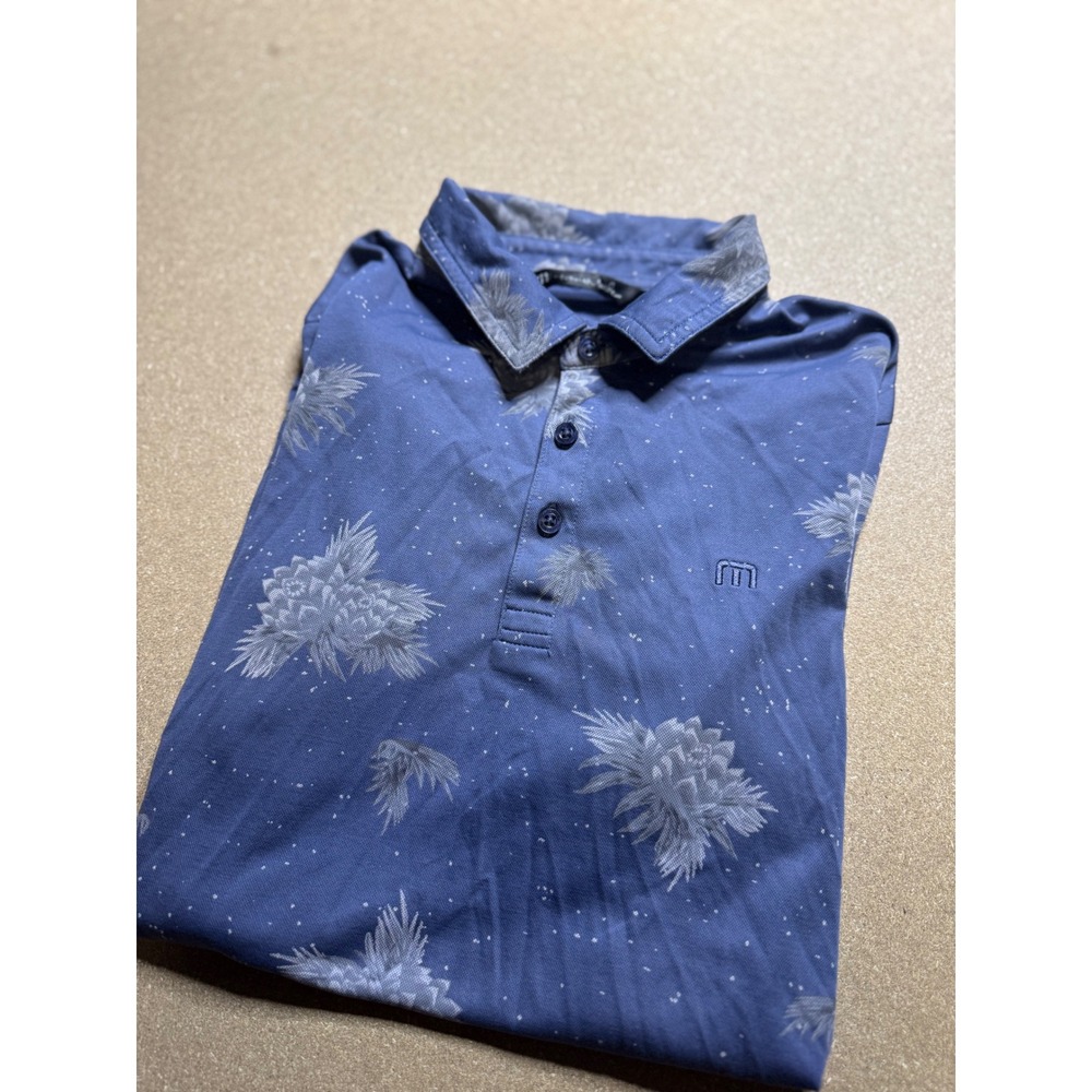 Travis Mathew Polo Shirt Mens Medium‎ Blue Floral Desert Willow Golf Resort $78